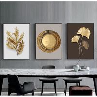 Lot de 3 tableaux muraux, noirs et dorés, modernes, impression murale, art abstrait, botanique dorée, décoration 60x90cm sans cadre