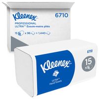 Essuie-mains enchevêtrés Kleenex Ultra 6710 - Essuie-mains en papier 3 épaisseurs pliés en V- 15 paquets x 96 essuie-mains en