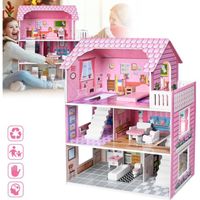 Maison de poupées en bois 3 étages LZQ - Modèle Barbie - 60x23,7x70cm - Rose - Pour enfants de 2 ans et plus