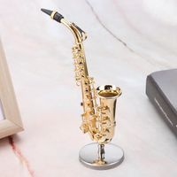 Mini réplique de Saxophone alto avec support et botier doré instrument modèle décoration - Doré - Laiton - 8 x 4 x 13,5 cm Mothiness