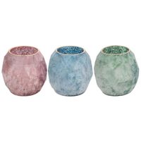 Lot de 3 bougeoirs en verre coloré, 3 couleurs rose bleu vert, bougeoir décoratif ethnique, décoration d'ambiance relaxante, 14 cm