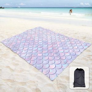 NATTE - TAPIS DE PLAGE Couverture de plage douce et soyeuse, tapis anti-sable avec poches d‘angle, sac en maille, pour fête de plage, voyages[Z300]