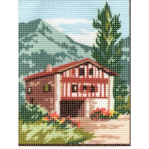 KIT DE COUTURE Kit Canevas Maison à la Montagne C 14 x 18 cm Péné