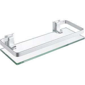 Tablette rectangulaire en verre de salle de bain chromée chariot de douche mural à 1 étage verre trempé JAC taille: 41cm 