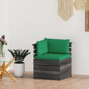 Salon bas de jardin Canapé d'angle palette de jardin contemporain - Bonne qualité® - Bois de pin - Coussin vert