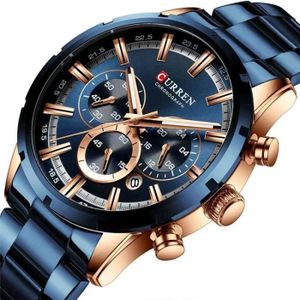 MONTRE Montre Homme, De Luxe Hommes Sport Montre-Bracelet Étanche Chronographe Acier Inoxydable Quartz Montre Pour Homme - Bleu