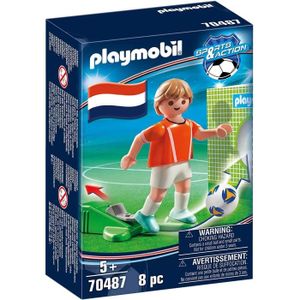 UNIVERS MINIATURE PLAYMOBIL Sports et Action Football - Joueur Néerlandais avec Fonction de Tir à une Main et Accessoires