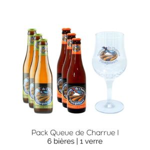 BIERE Pack Queue de Charrue Ambrée & Triple + 1 verre