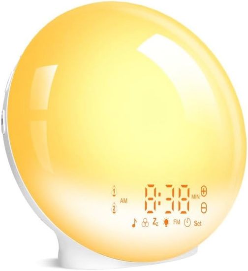 Réveil Simulateur Aube APUZOM - Lumière Soleil Levant + 10 Sons Apaisants - Chargeur USB