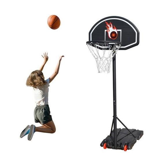 YINQ Panier de Basket-Ball Extérieur Intérieursur sur Pied Hauteur Réglable 146-200 cm - avec Support et Roulettes - Noir
