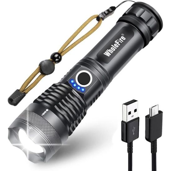 Lampe de Poche LED Super Lumineuse 10000 Torche à Main Haute Lumens 5 Modes  USB Rechargeable Zoomable IPX65 Étanche avec Batt[L940] - Cdiscount  Bricolage