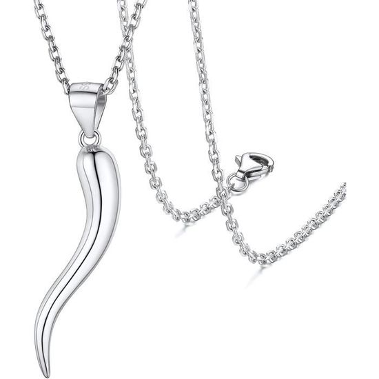 Collier Pendentif Corne Italienne Porte-Bonheur - Acier Inoxydable - Chaîne Ajustable 45+5cm