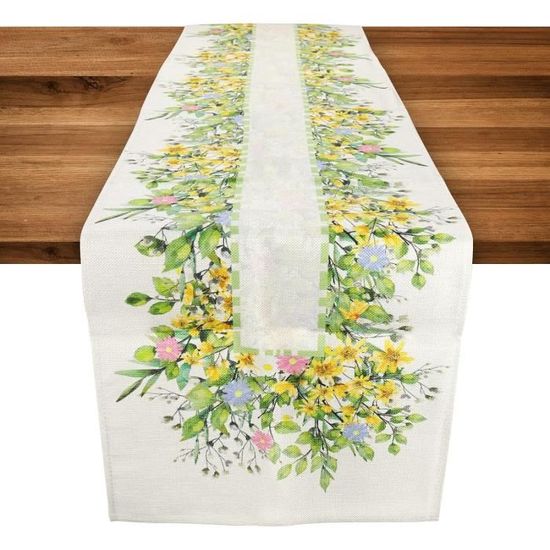 Nappe De Table Printanière Fleurs Sauvages - Décoration Moderne 33x183 Cm - Style Botanique Pour Cuisine, Salon Et Extérieur