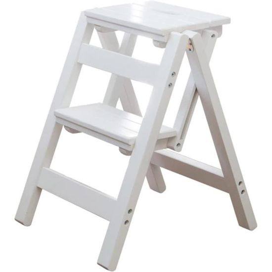 Tabouret Escabeau Pliant 3 Marches - En Bois (bambou) - Idéal Cuisine, Bibliothèque, Camping - Hauteur 63,5 Cm