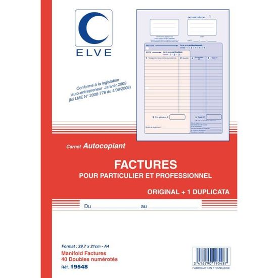Lot De 5 Manifolds ACHAT Pour Micro-Entrepreneurs - Format A4 40 Feuilles Duplicata - 12
