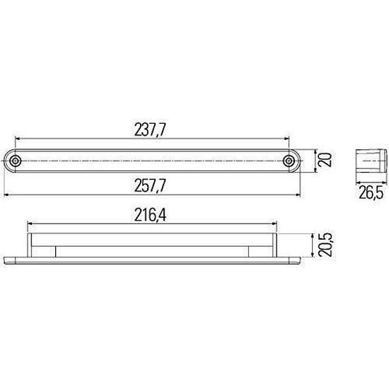 HELLA 2PT 980 860-001 LED-Dagrijverlichting - LEDayLine 15 - 12V - Recht - Lenskleur: Transparent - LED lichtkleur: Wit - Kabel: 2800mm - Aan beide zijden - Aantal: 1