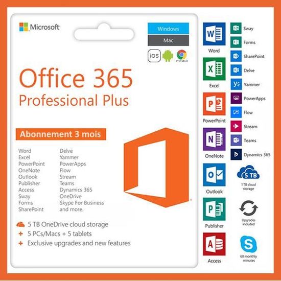 Microsoft Office 365 (valide 3 mois) pour PC / Mac / Android / iOS - A télécharger