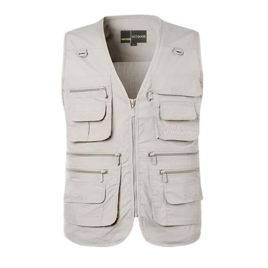 Gilet Travel Smith 9 poches beige zip safari pêche photographie homme
