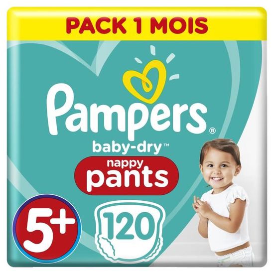 PAMPERS BABY-DRY PANTS Taille 5+ - 120 couches - Pack 1 mois