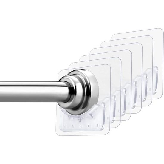 Supports Tringle Douche Prasacco - Lot De 6 Adhésifs Sans Perçage Pour Salle De Bain
