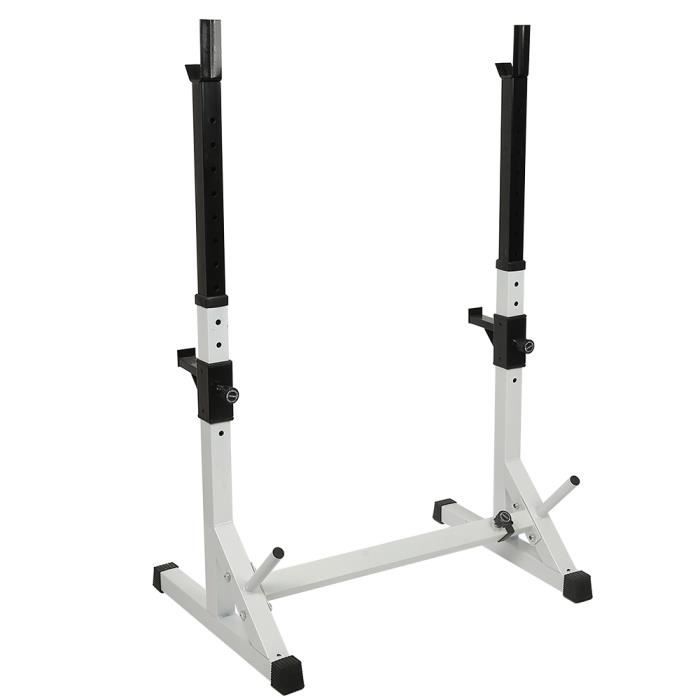 LARAS Repose Haltère Réglable Charge max.200 kg, Repose Barre Musculation Longs à Disques Squat Rack Noir&Blanc