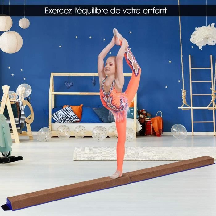 Poutre de Gymnastique Pliable Poutre d'équilibre antidérapante 2,4 m Enfants et Adultes Revêtement Daim Entraînement Sans Danger