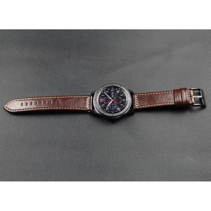 bracelet de montre Samsung Gear S3 Frontier Black Buckle White Wire Pointed C Strap Brown (Le fournisseur est marron foncé)