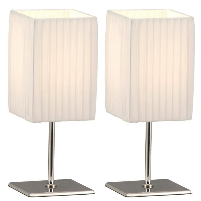 Lot de 2 lampes de table bedsitting éclairage de la pièce textile Chrome commutable lampes blanc