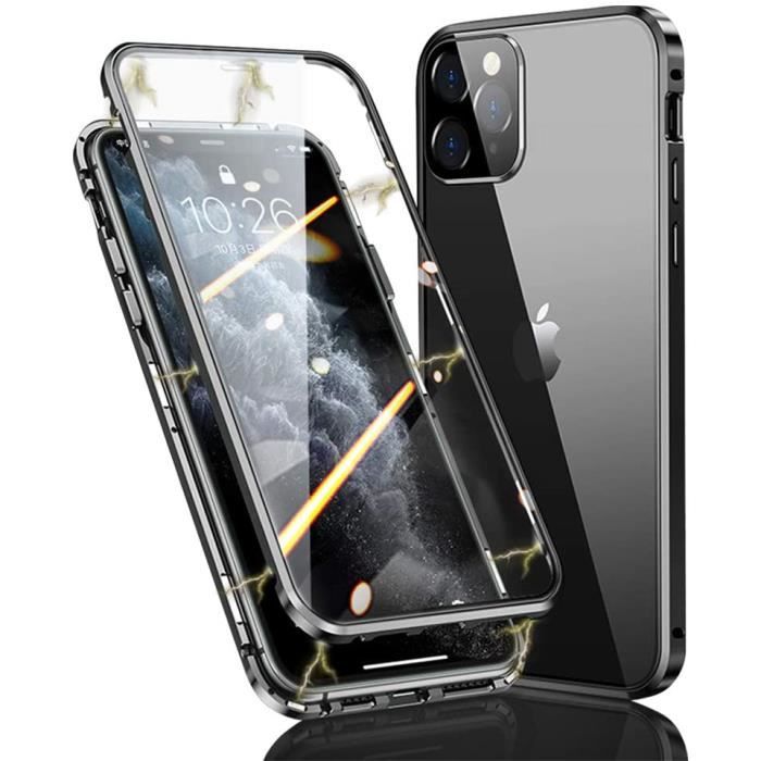 Coque iPhone 11 Pro Max Magnétique Adsorption et Métal Bumper Etui Antichoc Transparente Arrière et Devant Verre Trempé 3G