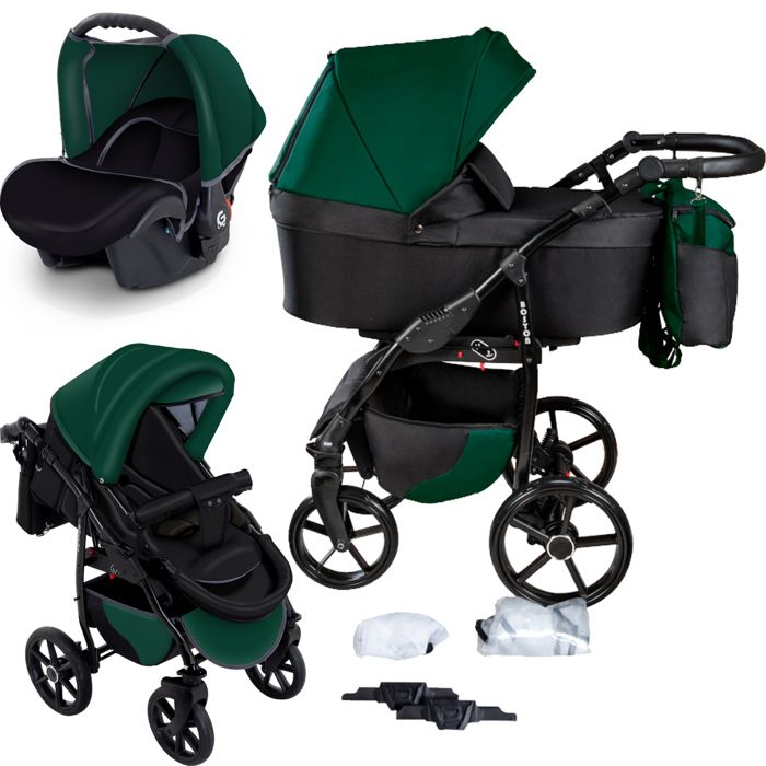 GagaDumi Boston combinée 3 en 1 poussette nacelle Siège-Auto avec tous les accessoires Landau (B3-Bottle Green)