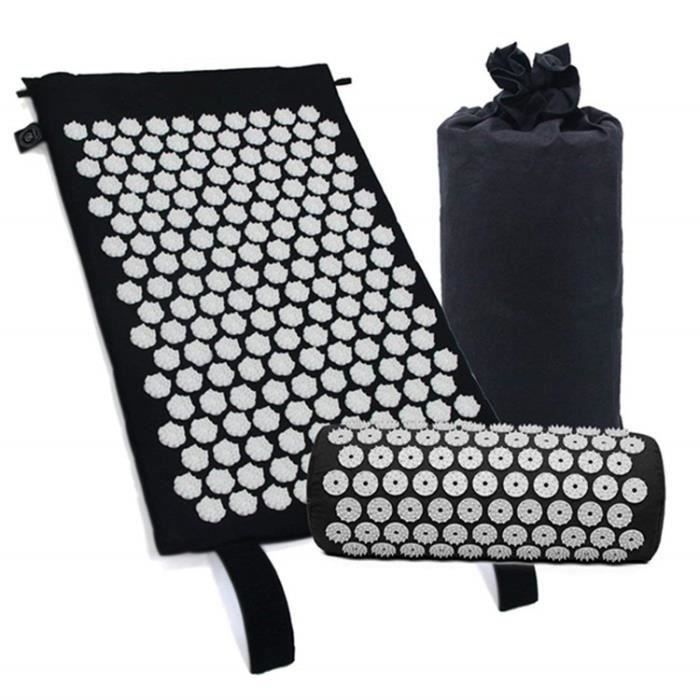 Tapis d'acupression et oreiller pour le soulagement de la douleur au dos - au cou et la relaxation musculaire,Noir