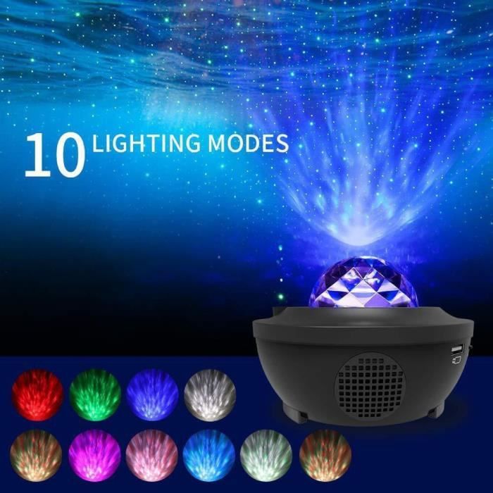 Lampe Projecteur LED, Veilleuse Projecteur Etoile avec télécommande, Minuterie/ 10 Modes de Couleur/ Musique, Pour Chambre/Enfants