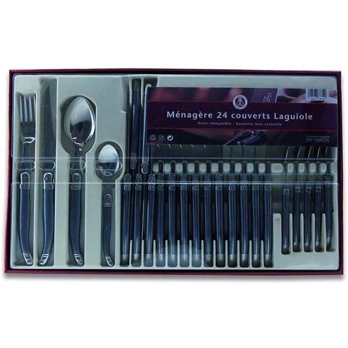 Ménagère 24 pièces Set de couverts de table acier inox et ABS pour 6 personnes Présentation coffret cadeau Couleur noir nacré 68
