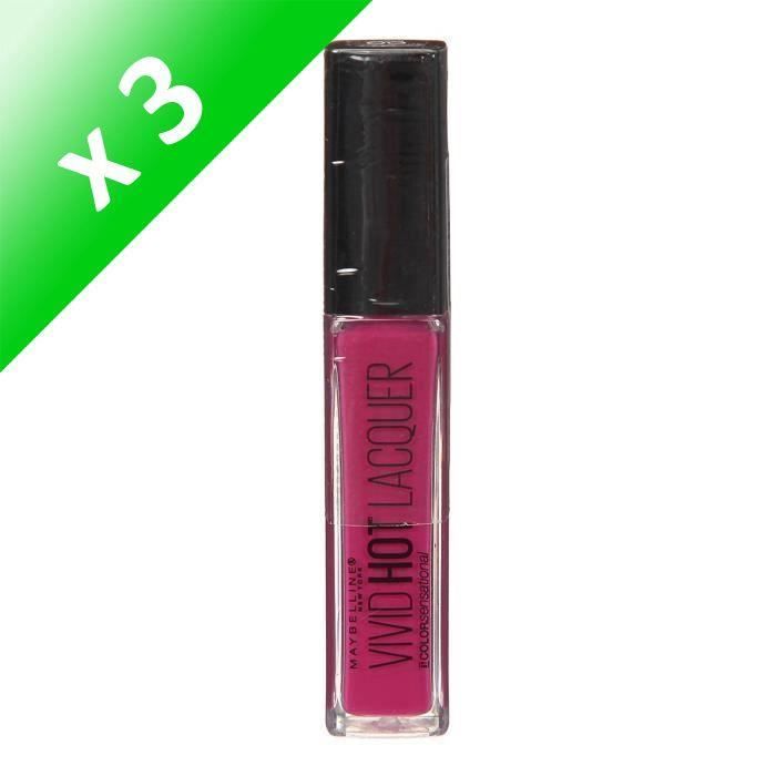 MAYBELLINE Rouge à Lèvres Color Sensationnal Vivid Hot Lacquer 68 Sassy Fuschia Nu (Lot de 3)