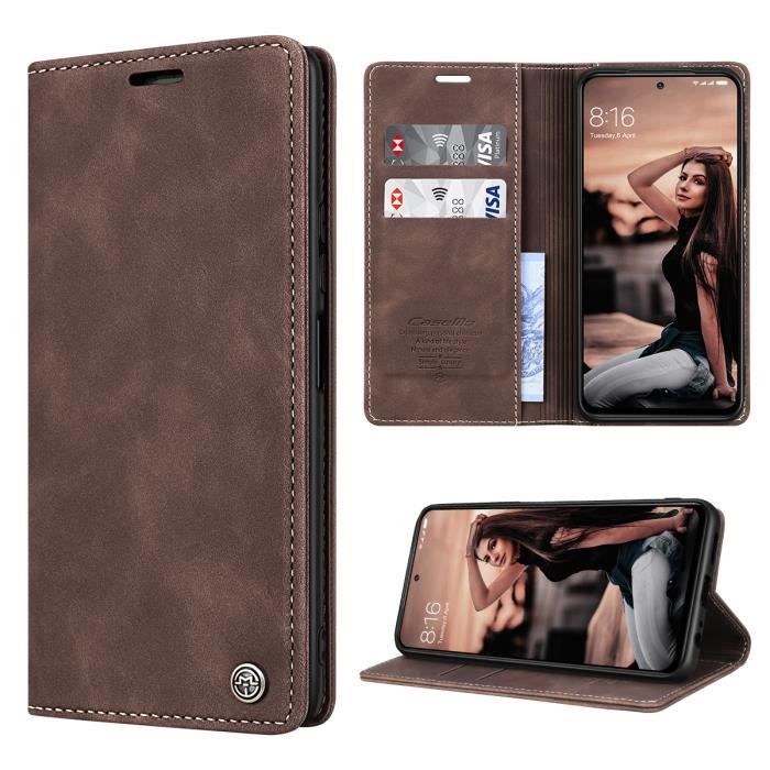 CaseMe Etui Coque pour Xiaomi Mi 11 Lite(4G-5G) [Emplacement Carte] [Fonction de Support] Flip Case ( Café )