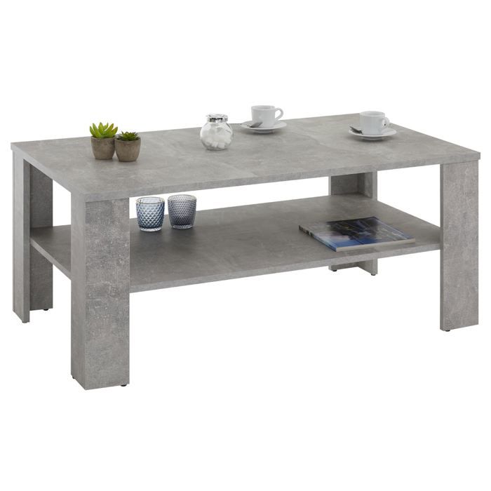 Table basse LORIENT, table de salon rectangulaire avec 1 étagère espace de rangement ouvert, en mélaminé décor béton