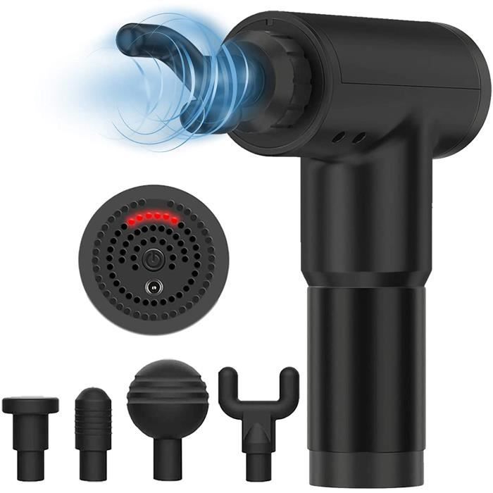 MEROUS Pistolet de Massage Musculaire, pour Récupération de Fatigue, 6 Niveaux Réglables, 4 Têtes de Massage, Gris argent