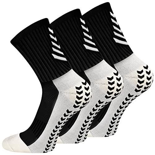 3 Paires Chaussettes de Foot Antidérapante Chaussettes de Sport Respirable Anti-Ampoules Chaussettes Compression pour Football Noir