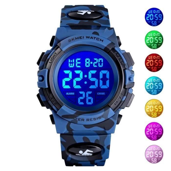 SHARPHY Montre Garcon Enfant Sport etanche numerique LED watch militaire 2020 bracelet bleu , Cadeau pour enfants