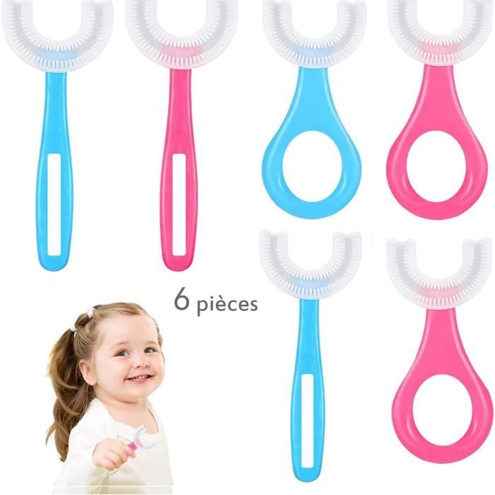 6 Pcs Brosse à Dent Enfant, SPECOOL en Forme de U pour Enfant et Bébé avec Tête en Silicone, Masse les Gencives et Fournit un 360°