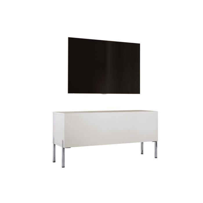 Meuble TV en couleur Cachemire avec pieds droits en chrome D: L: 100 cm H : 52 cm P : 32 cm.