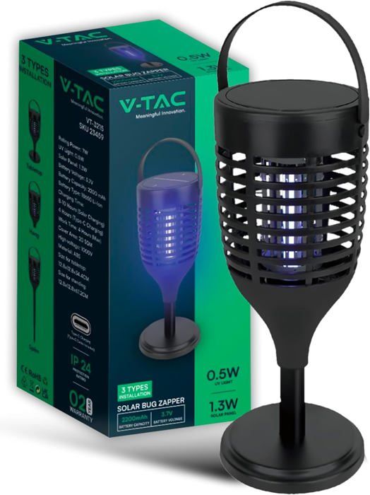 Lampe Anti-insectes Solaire Et USB-C Outsunny - Lanterne De Jardin Suspendue - Portée 50m² - Couleur Noir
