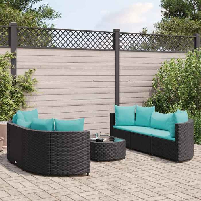 vidaXL Salon de jardin 7 pcs avec coussins noir résine tressée ensemble de canapés dextérieur canapé dangle de jardin 3308436