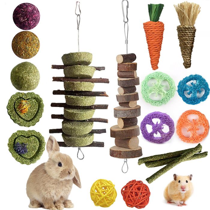 Comparer les prix de Petits jouets d'animaux, 16 jouets de mastication, lapin nain, hamster en bois naturel mastication jouets, soins dentaires