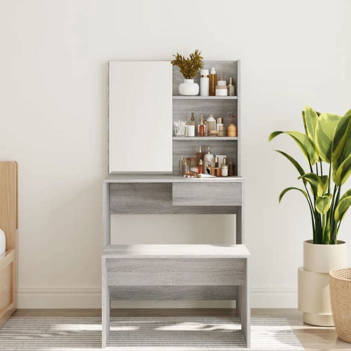 Coiffeuse - XINWO - Table de Maquillage - avec miroir - Sonoma gris 74 5x40x141 cm - GG63