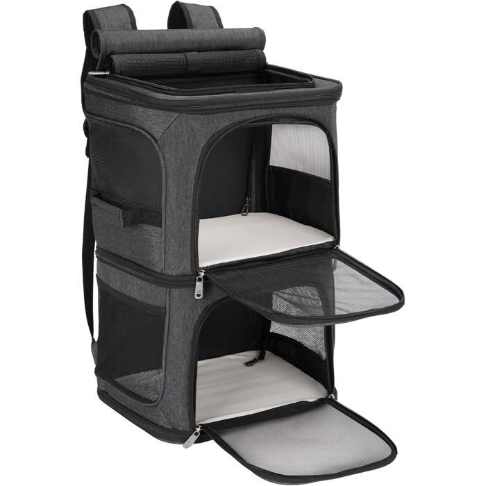 Meilleurs prix pour Sac à Dos de Transport pour 2 Chats jusqu'à 12 kg,Sac de Transport 2 en 1 pour 2 Chats/Petits Chiens,Respirant et Pliable,Noir