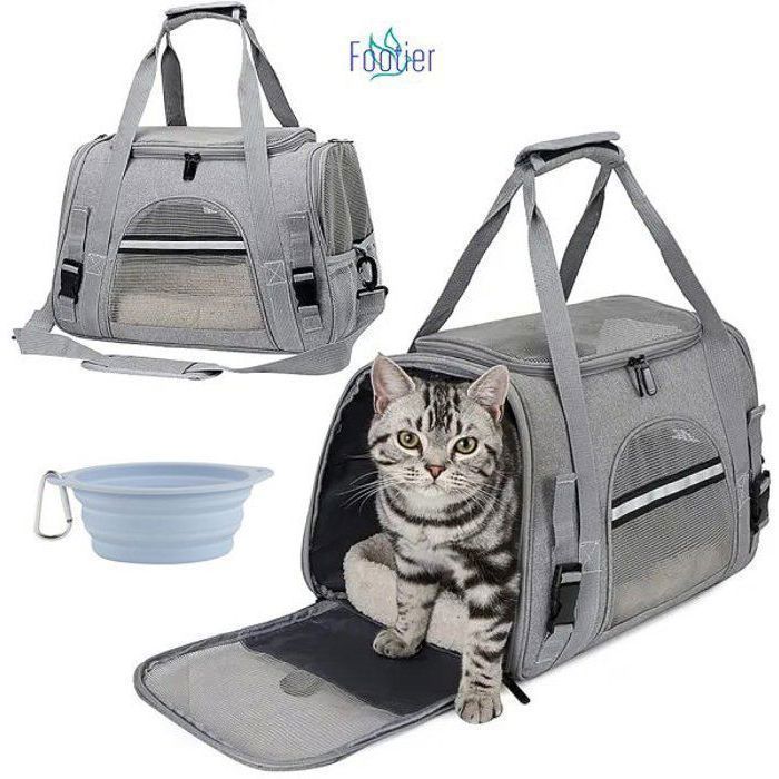 Meilleurs prix pour Sac de transport Pour Animal Chien Chat - Tissu Oxford - 43x25x28cm Avait le Bol Rétractable - Gris