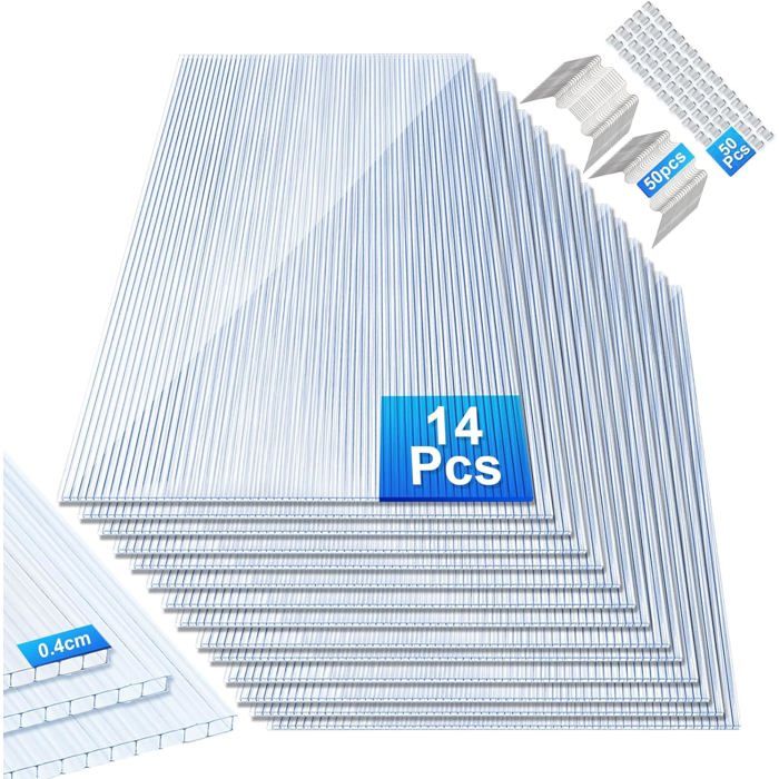 14 Hoja De Policarbonato Hueco De 4 Mm, Hojas De Panal De Policarbonato De 10,25 M², 60,5 X 121 Cm 86860961
