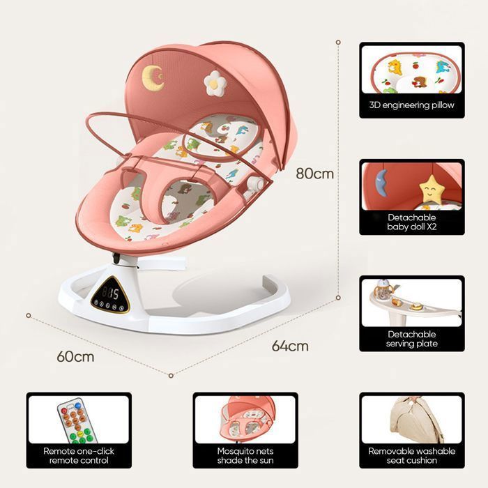 Balançoire électrique pour bébé 5 vitesses minuterie 3 vitesses Bluetooth charge maximale 15 kg chaise à bascule électrique