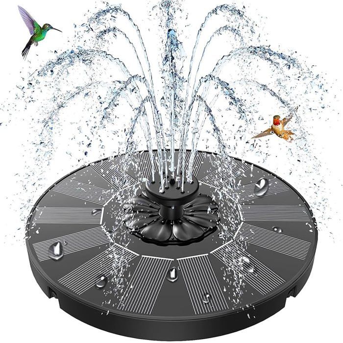 Fontaine Solaire Extérieure de Jardin 13cm Ronde, Compatible avec Décoration de Jardin et de Bassin, Pompe Solaire Flottante avec 6 Buses, Solution Écologique Sans Batterie